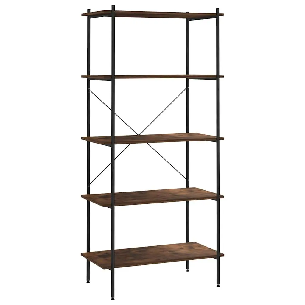5-Tier Standing Shelving Unit Steel Construction Engineered Wood Shelves Black