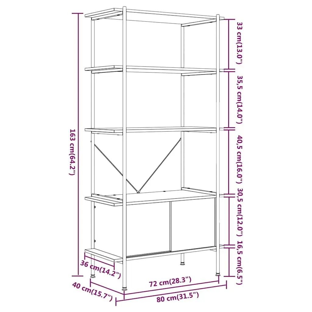 5-Tier Shelving Unit Steel Frame Engineered Wood Brown