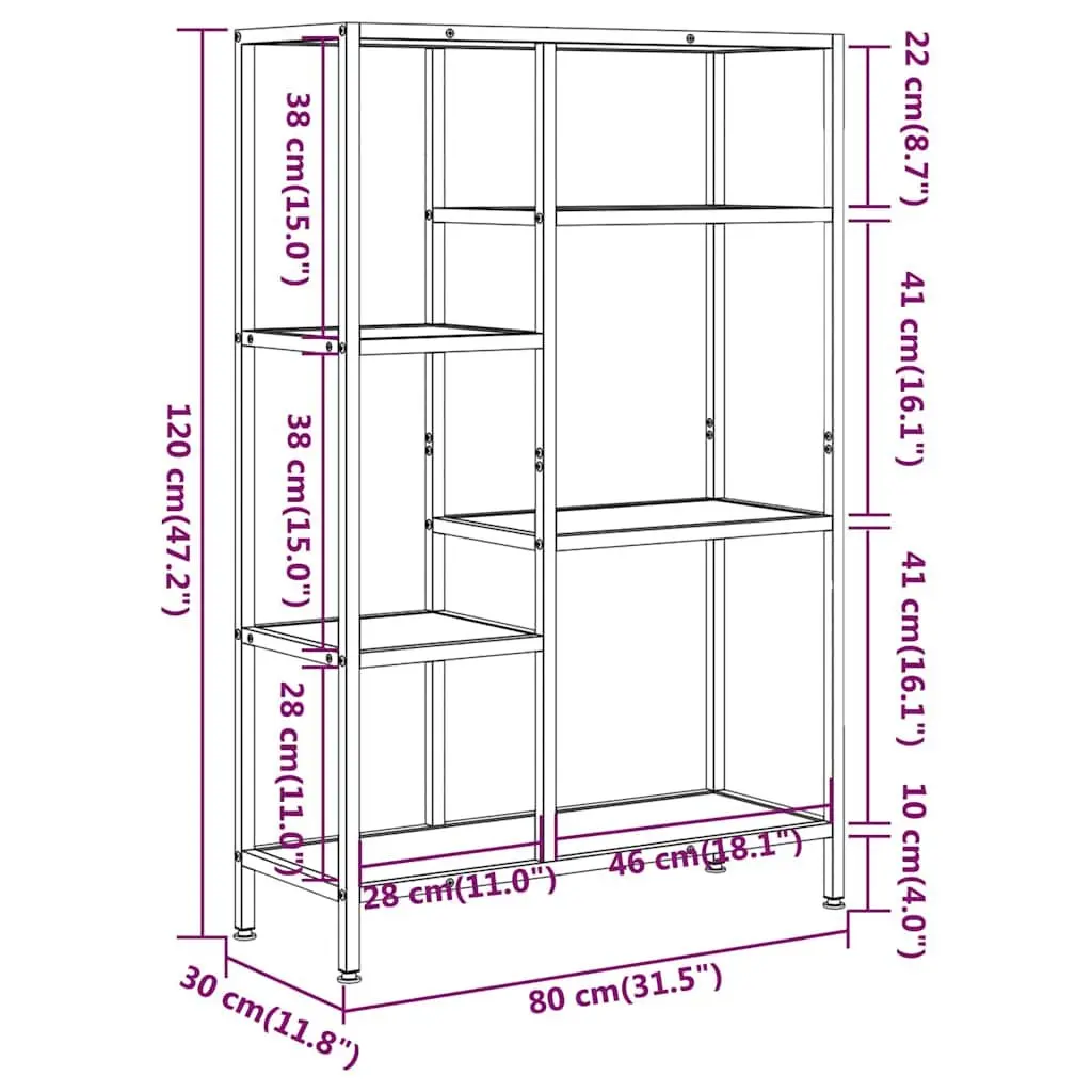 Storage Shelf Unit Steel Frame Brown 80x30x120 cm Bookcase with Multiple Shelves for Home Office Use