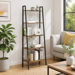 5-Tier Standing Shelf Dark Brown Black Storage Bookcase Home Office Display Rack