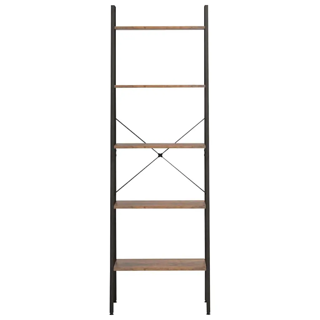 5-Tier Standing Shelf Steel Dark Brown Black Storage Bookcase 56W x 35D x 174H cm