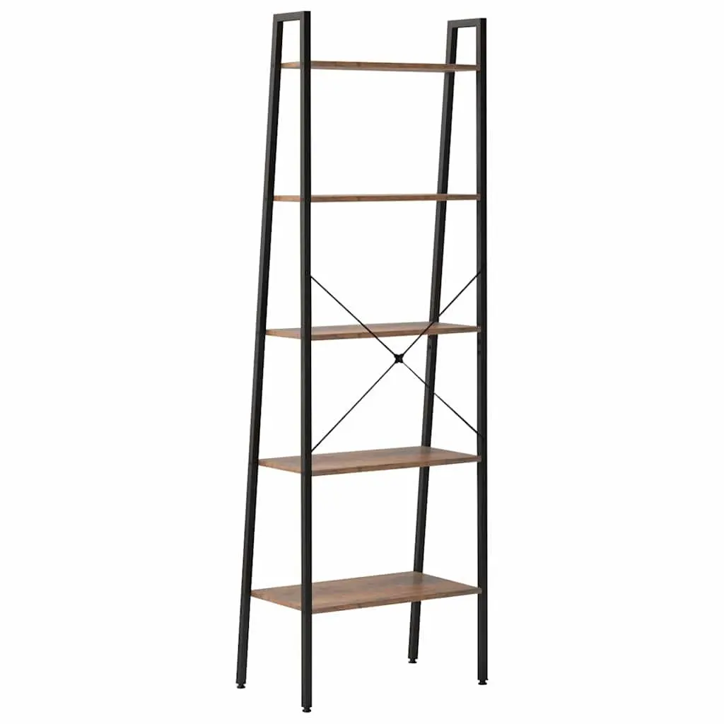 5-Tier Standing Shelf Steel Dark Brown Black Storage Bookcase 56W x 35D x 174H cm