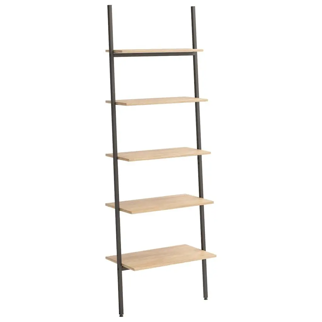 5-Tier Leaning Shelf Steel Frame Brown Black Storage Bookcase