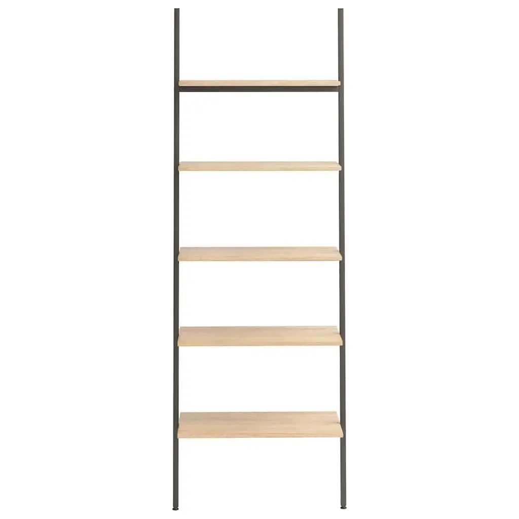 5-Tier Leaning Shelf Steel Frame Brown Black Storage Bookcase