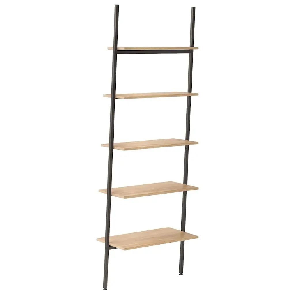 5-Tier Leaning Shelf Steel Frame Brown Black Storage Bookcase