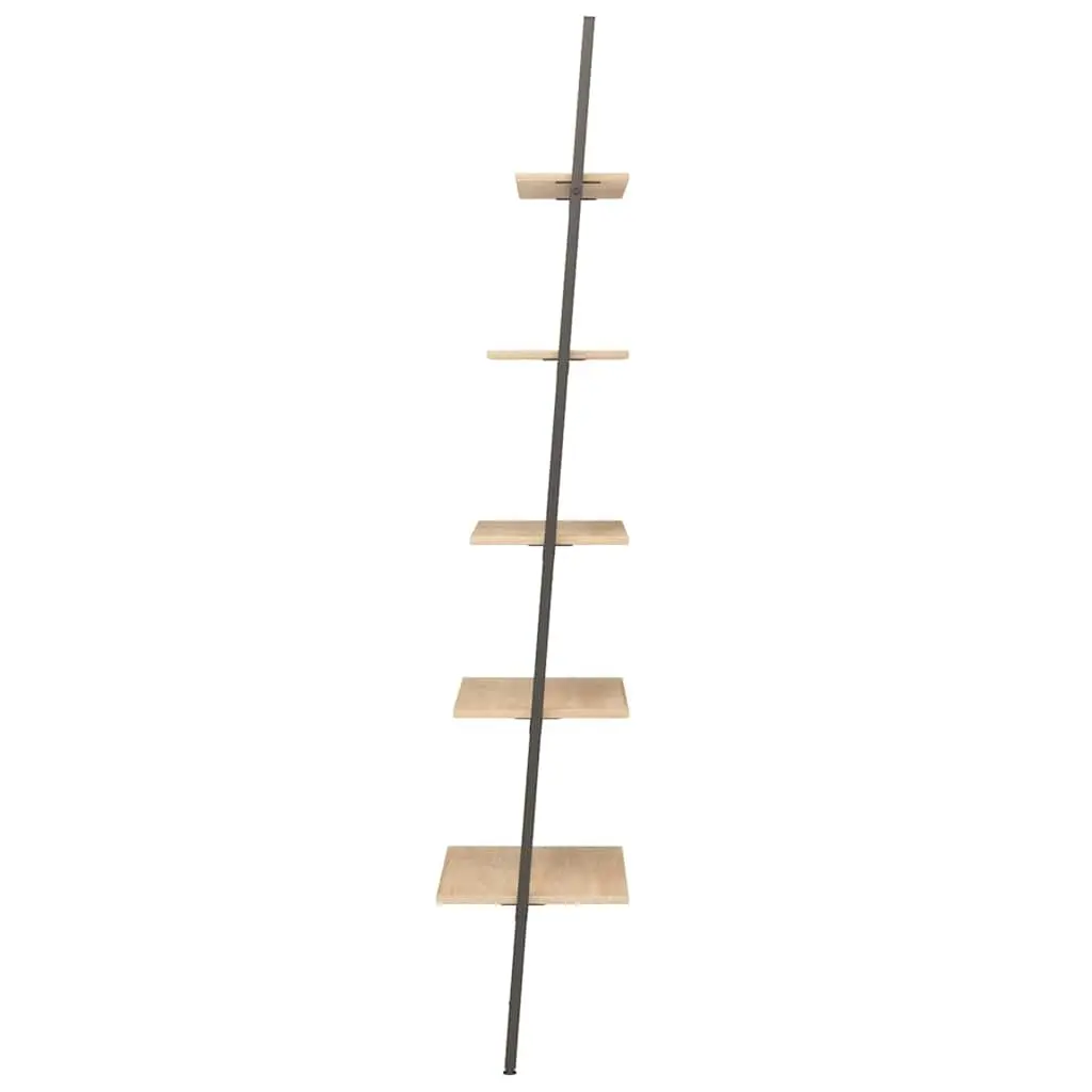5-Tier Leaning Shelf Steel Frame Brown Black Storage Bookcase