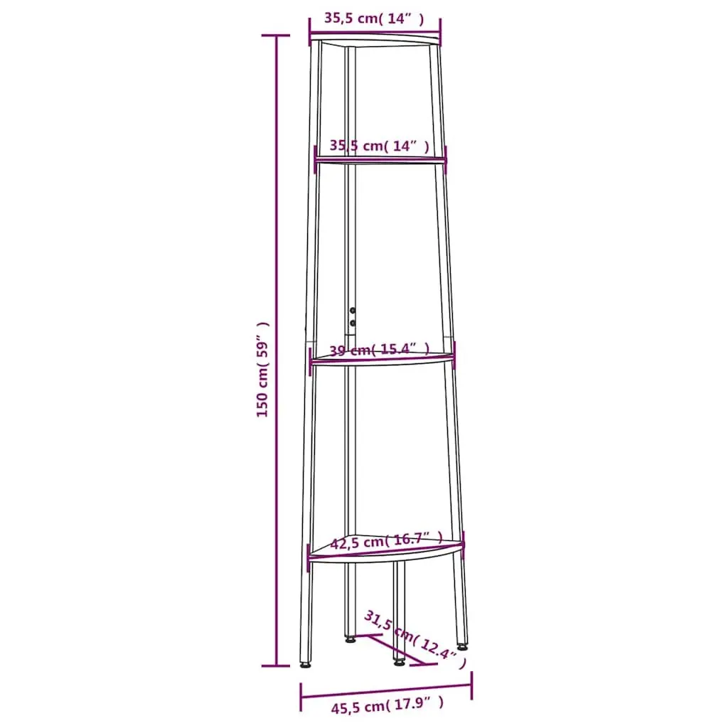 4-Tier Corner Shelf Unit Steel Frame 45.5 x 31.5 x 150 cm Brown and Black