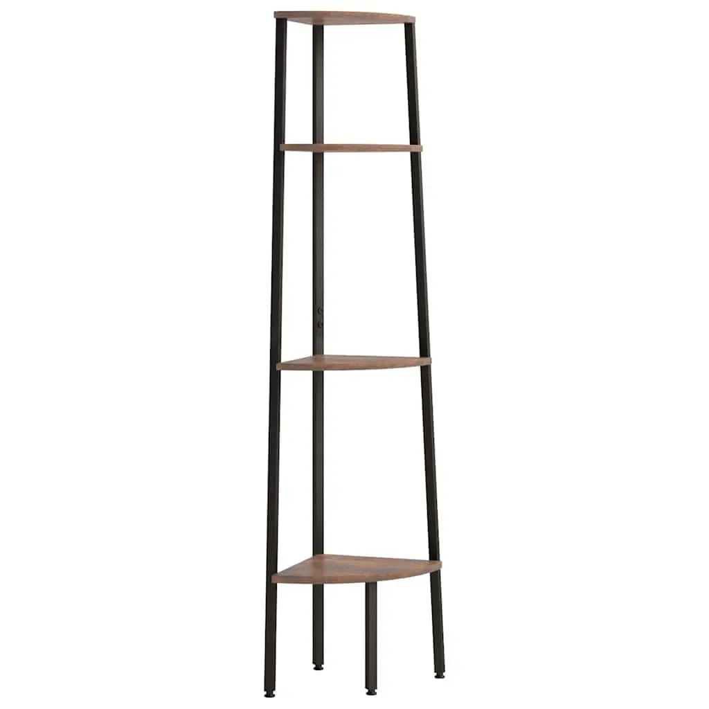 4TierCornerShelfSteelStorageDarkBrownBlack150cmHeightSpaceSavingDesign