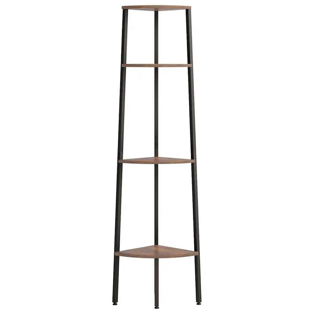 4TierCornerShelfSteelStorageDarkBrownBlack150cmHeightSpaceSavingDesign