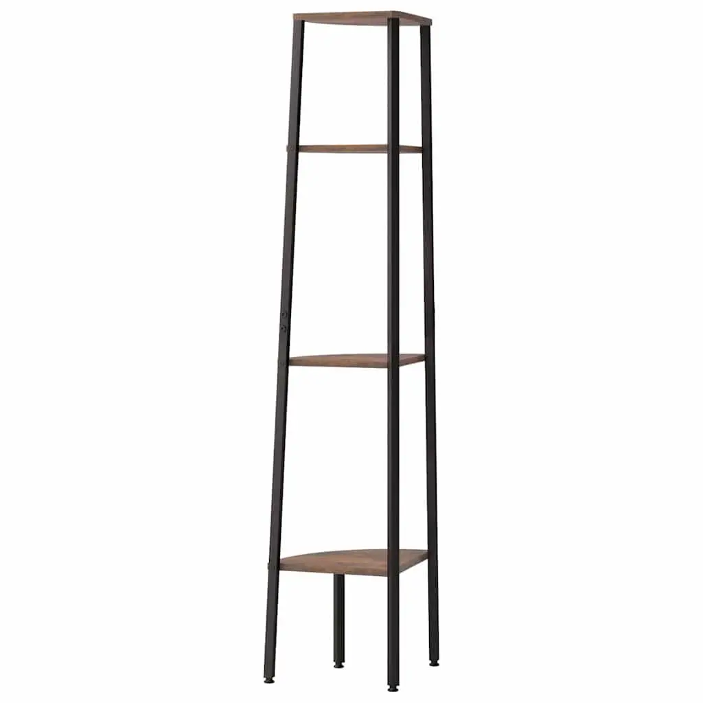 4TierCornerShelfSteelStorageDarkBrownBlack150cmHeightSpaceSavingDesign