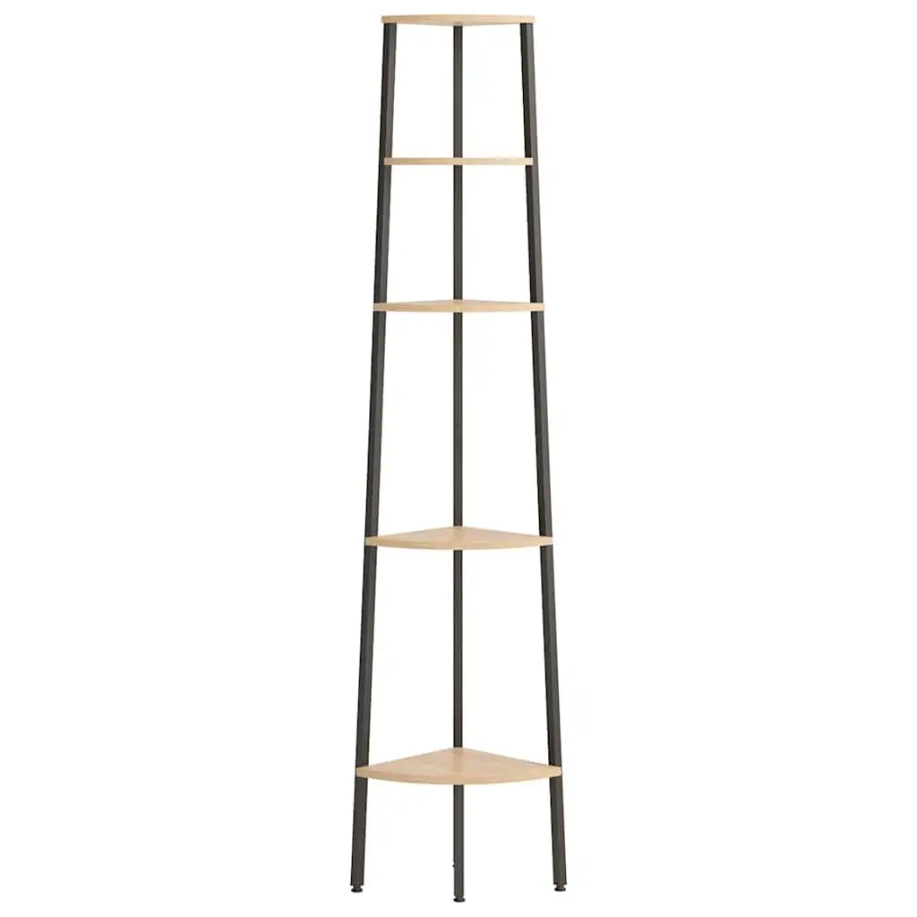 5-Tier Steel Corner Shelf Brown Black Storage Bookcase Shelving Unit