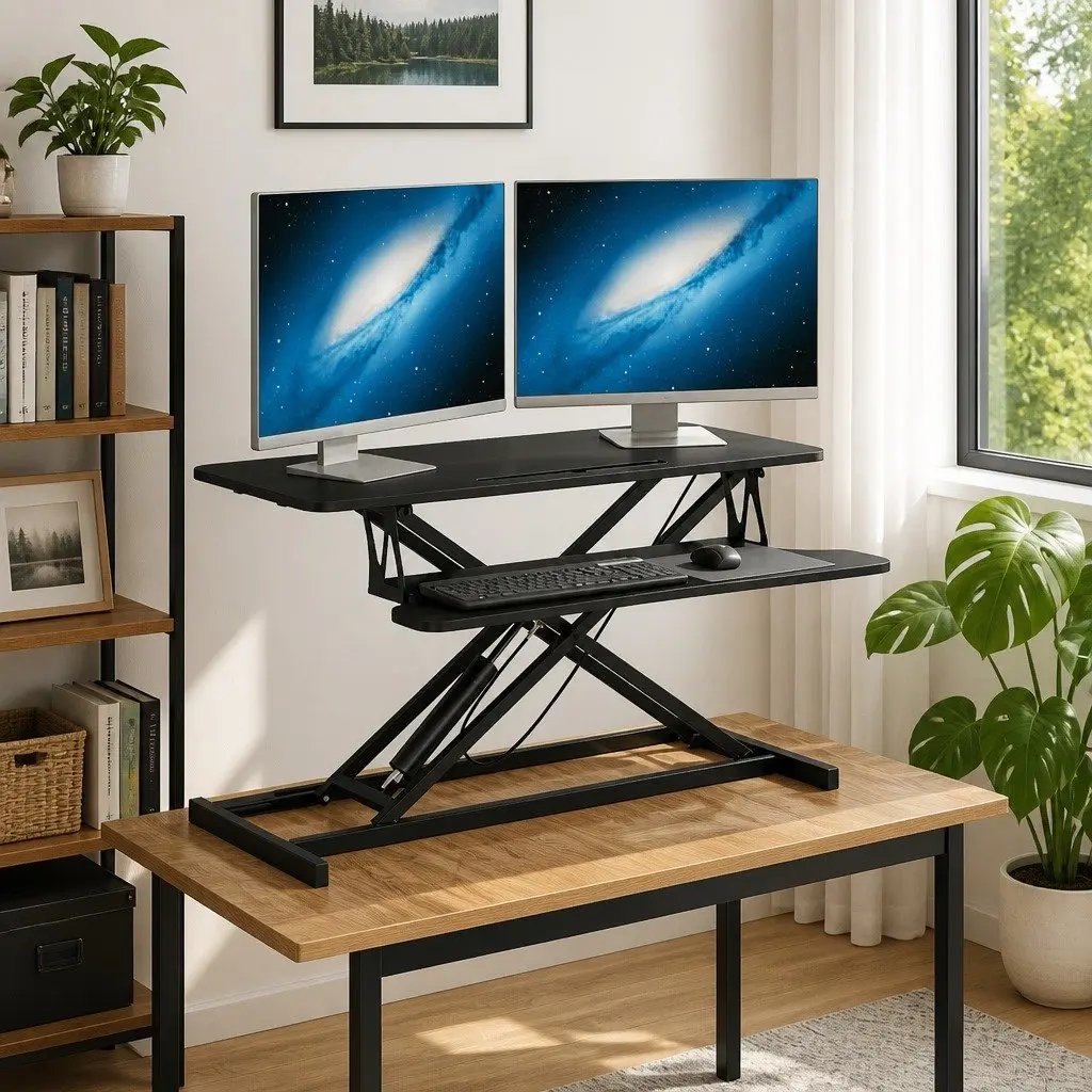 Adjustable Height Workstation Desk Steel Frame 90x40cm Black