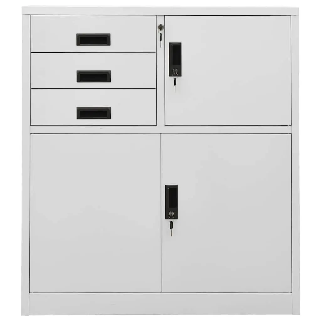 Office Storage Cabinet Steel 90x40x102cm Grey Adjustable Shelf Drawers