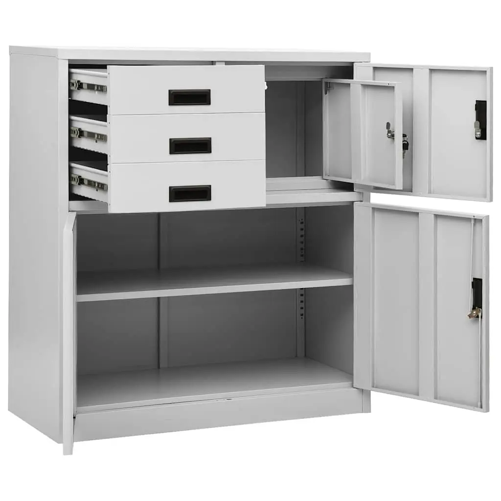 Office Storage Cabinet Steel 90x40x102cm Grey Adjustable Shelf Drawers
