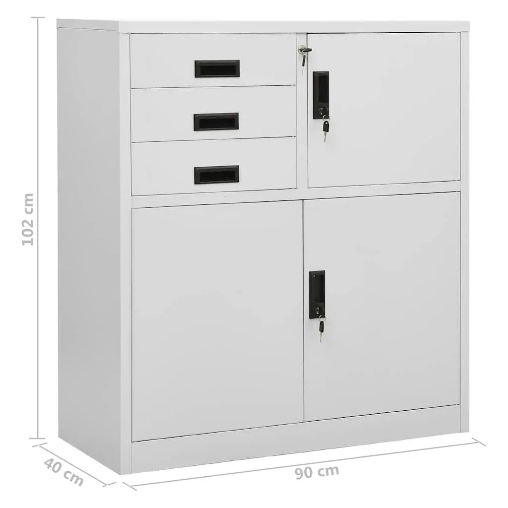 Office Storage Cabinet Steel 90x40x102cm Grey Adjustable Shelf Drawers