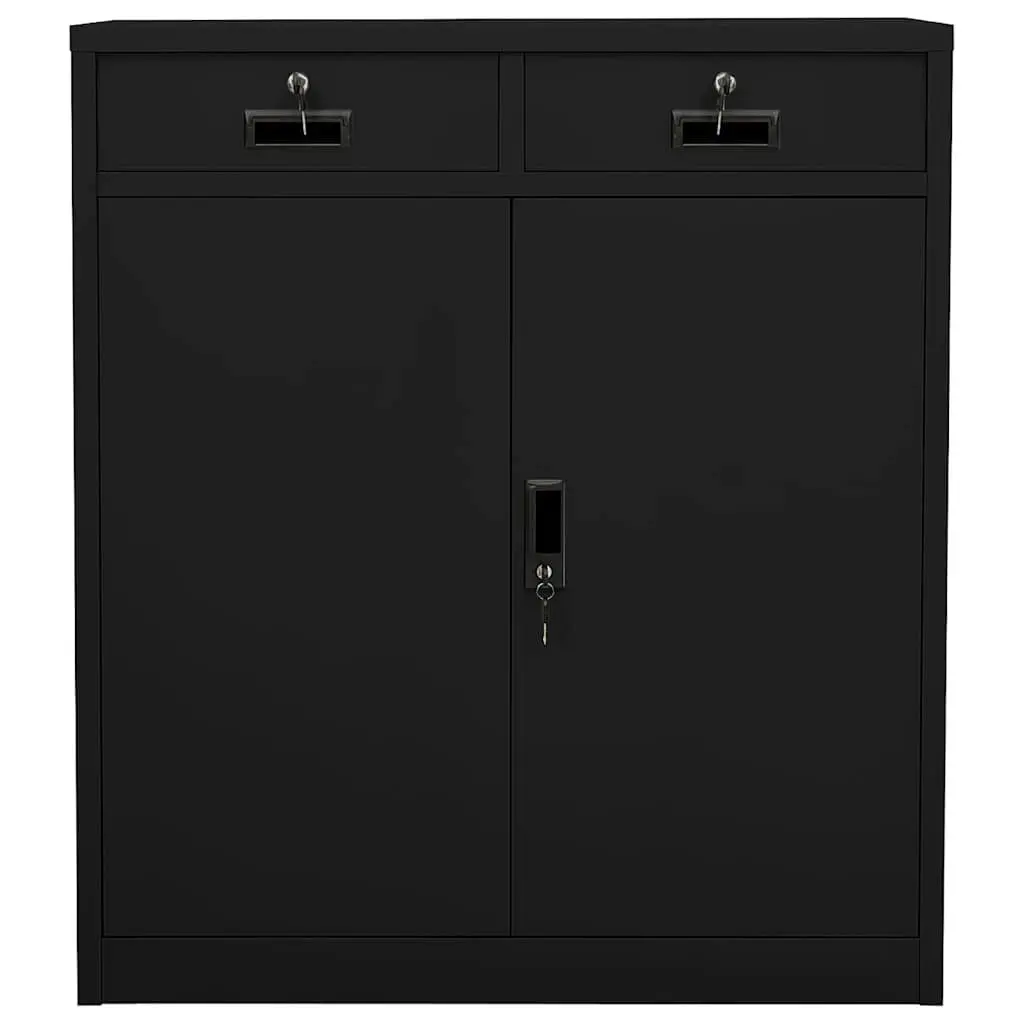 Steel Office Storage Cabinet Black 90x40x102cm Organizer with Adjustable Shelves and Smooth Drawers