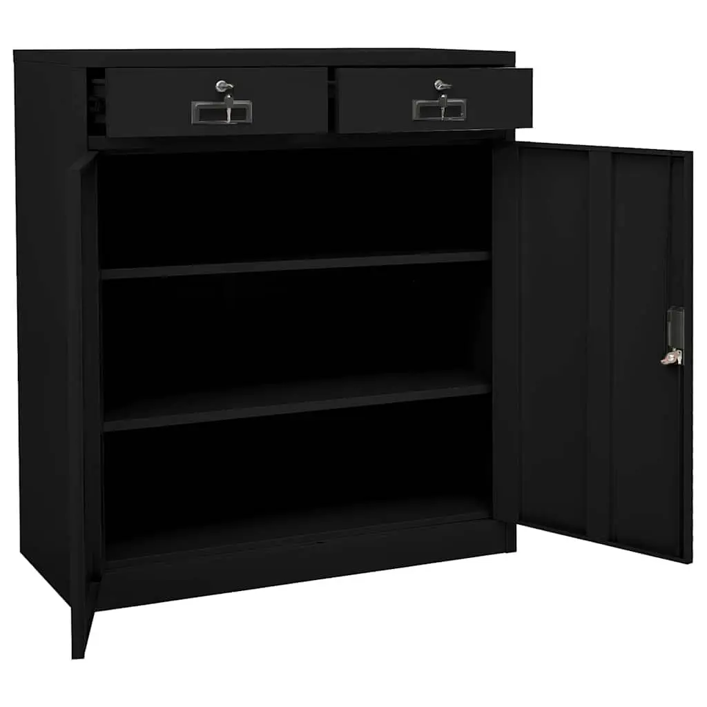 Steel Office Storage Cabinet Black 90x40x102cm Organizer with Adjustable Shelves and Smooth Drawers