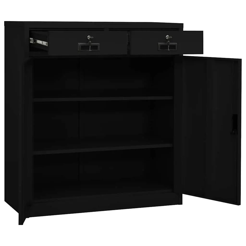 Steel Office Storage Cabinet Black 90x40x102cm Organizer with Adjustable Shelves and Smooth Drawers