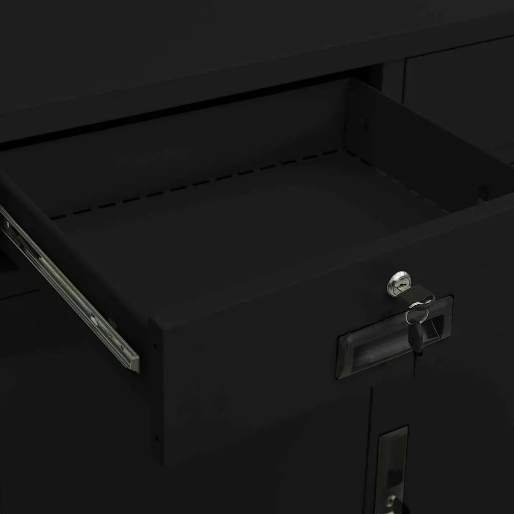 Steel Office Storage Cabinet Black 90x40x102cm Organizer with Adjustable Shelves and Smooth Drawers