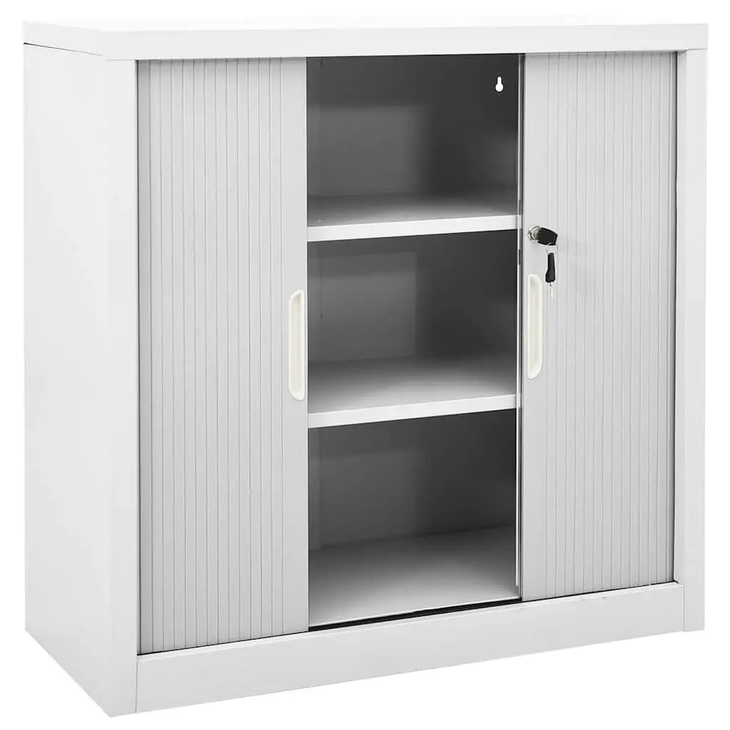 Grey Steel Sliding Door Storage Cabinet with Adjustable Shelves 90x40x90cm