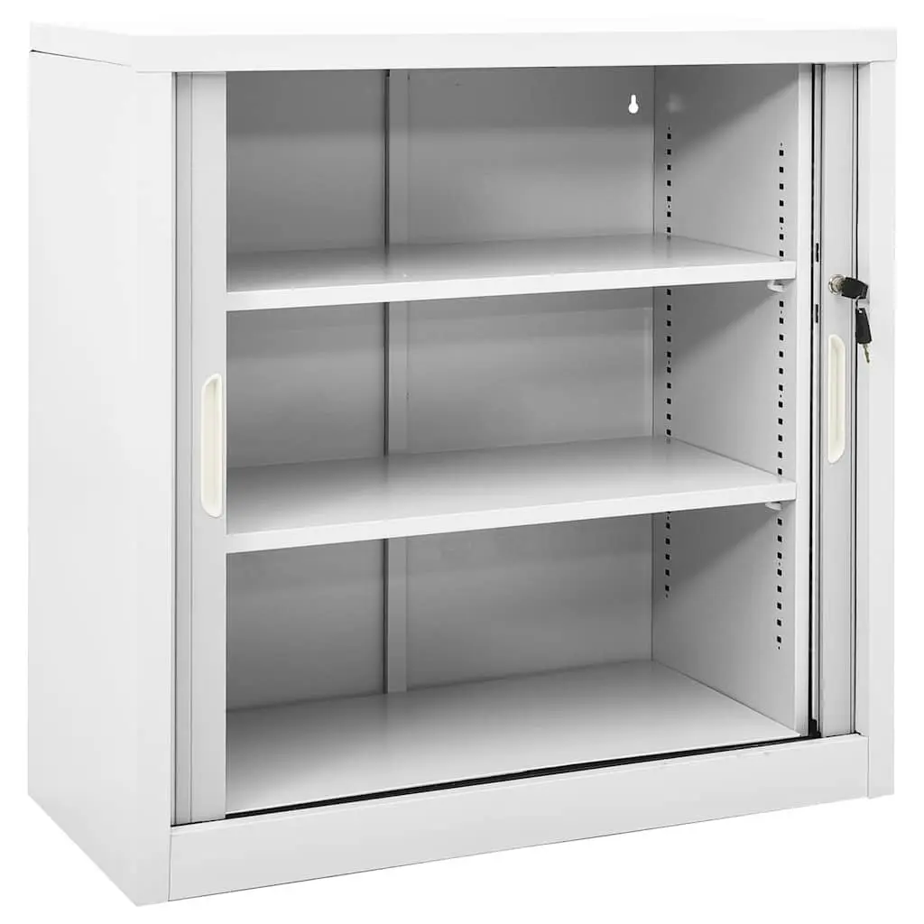 Grey Steel Sliding Door Storage Cabinet with Adjustable Shelves 90x40x90cm