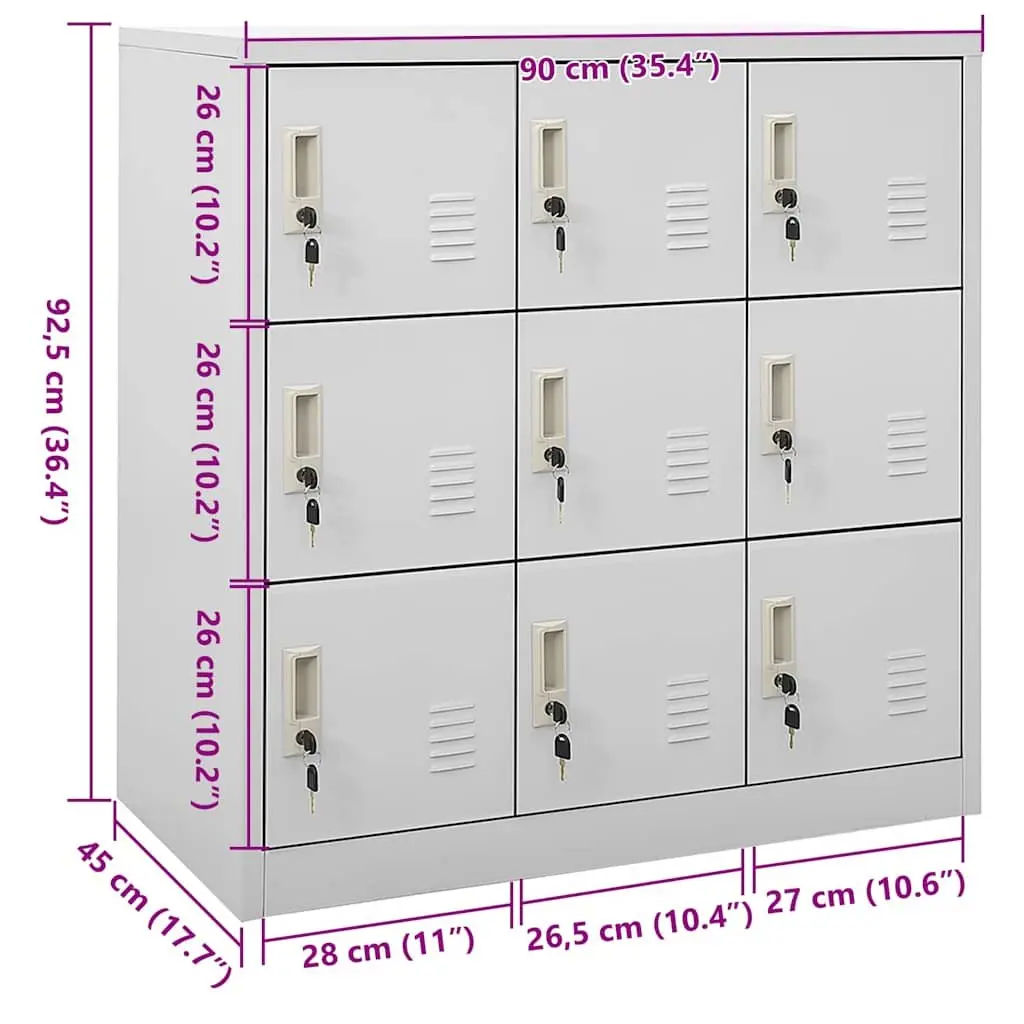 Locker Cabinet Steel 90 x 45 x 92.5 cm Light Grey Organiser for Shoes Books Files Office School