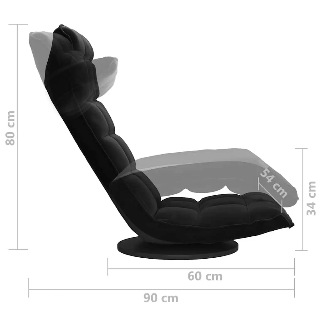 Swivel Floor Chair Metal Frame Black Velvet Padded Foam 5-Angle Adjustable
