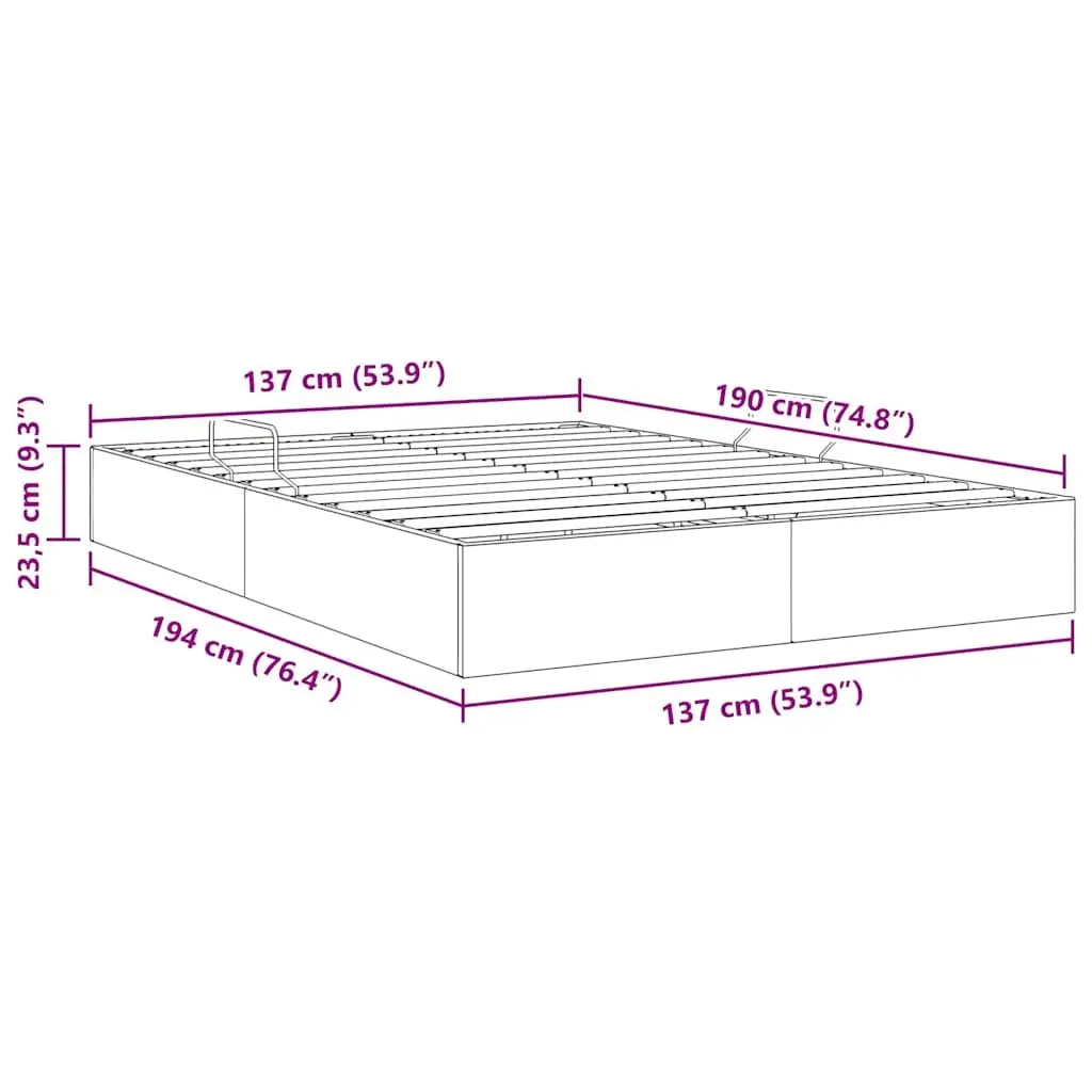 Storage Bed Metal Frame 137x190cm Dark Grey Fabric Hydraulic Lift Bedroom Furniture