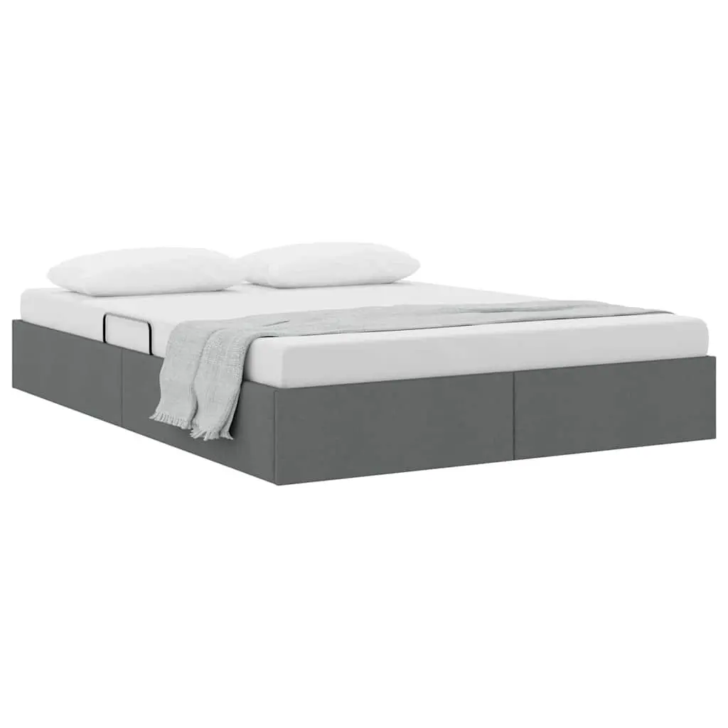 Storage Bed Metal Frame 137x190cm Dark Grey Fabric Hydraulic Lift Bedroom Furniture