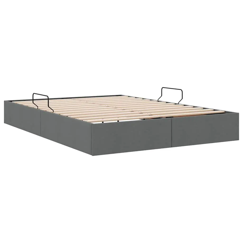 Storage Bed Metal Frame 137x190cm Dark Grey Fabric Hydraulic Lift Bedroom Furniture