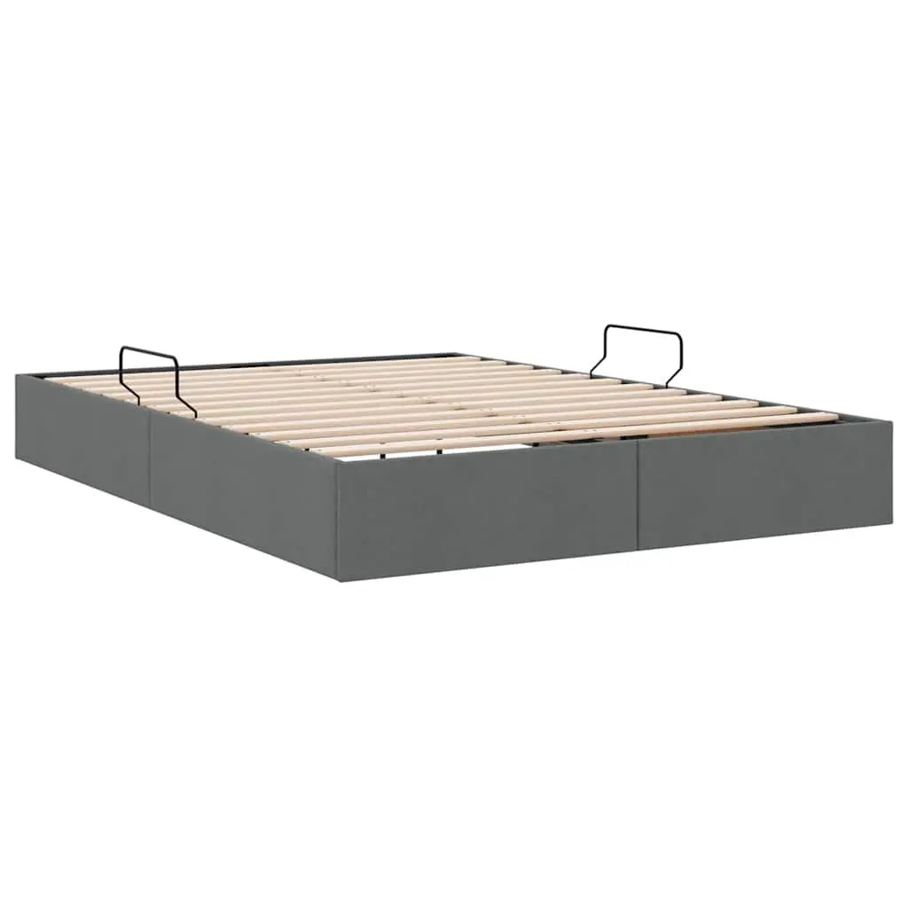 Storage Bed Metal Frame 137x190cm Dark Grey Fabric Hydraulic Lift Bedroom Furniture