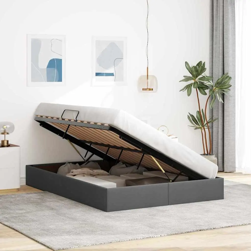 Storage Bed Metal Frame Hydraulic Lift 153x203cm Grey