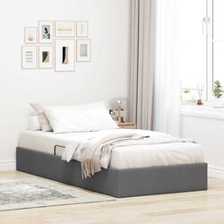 Space-Saving Grey Fabric Storage Bed with Lift 107 x 203 cm