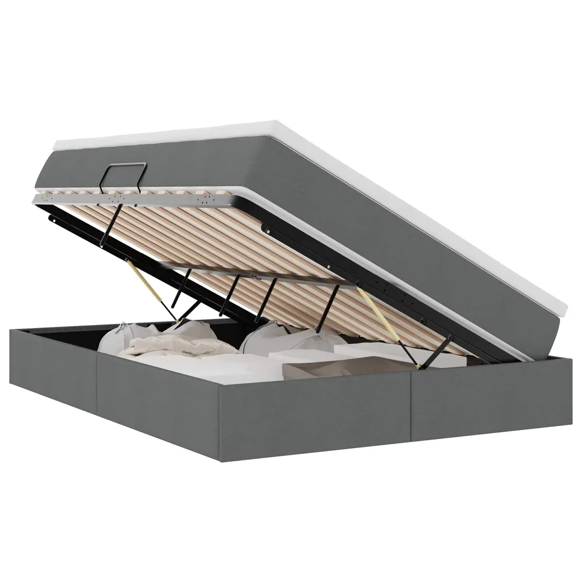 Storage Bed with Mattress Metal Frame Polyester Cover 152 x 203 cm Grey