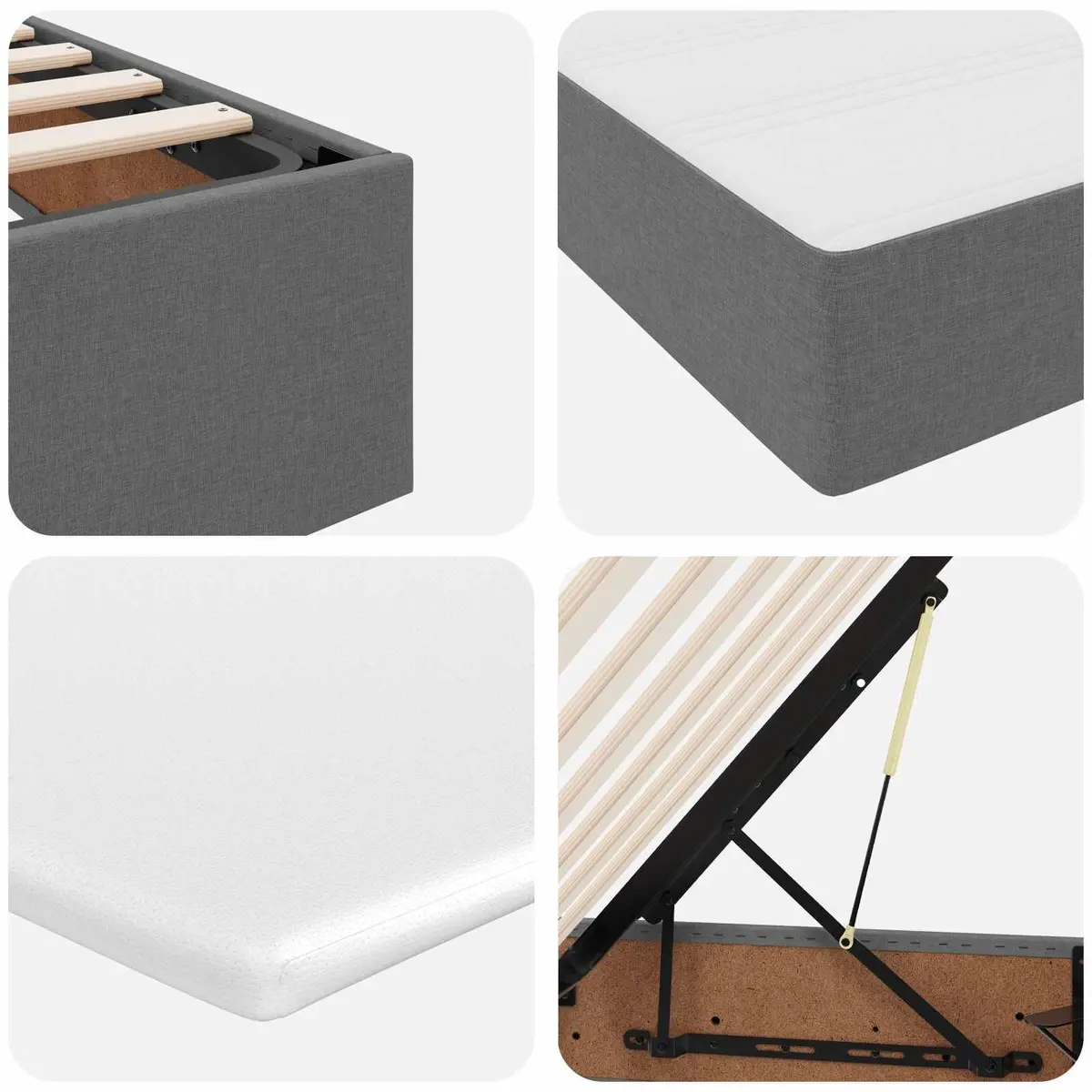 Storage Bed with Mattress Metal Frame Polyester Cover 152 x 203 cm Grey