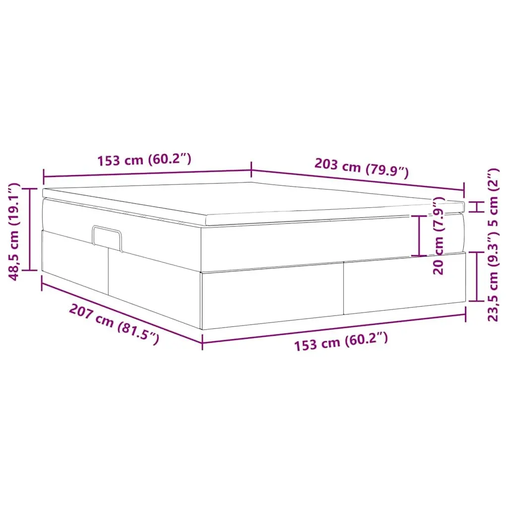 Storage Bed with Mattress Metal Frame Polyester Cover 152 x 203 cm Grey