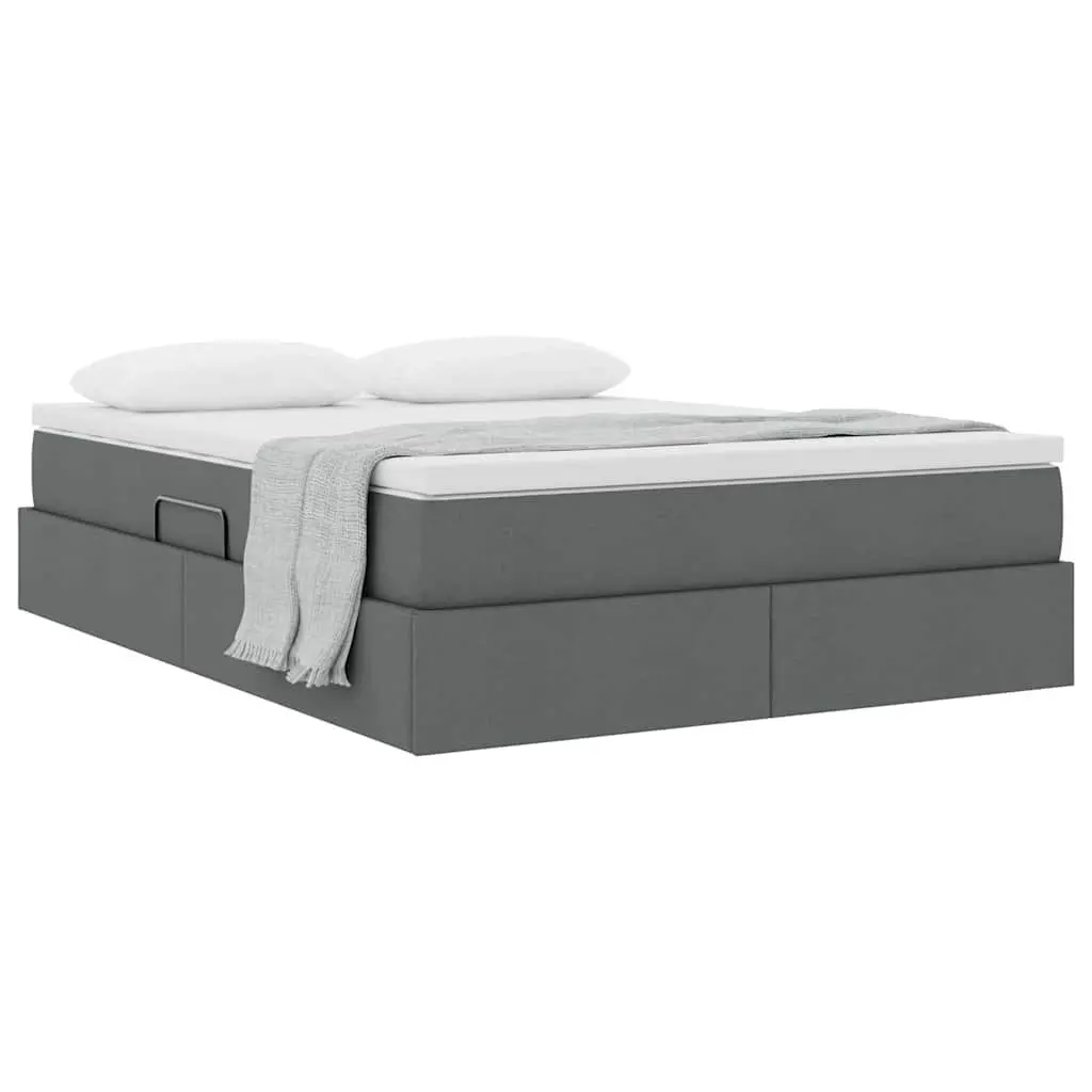 Storage Bed with Mattress Metal Frame Polyester Cover 152 x 203 cm Grey