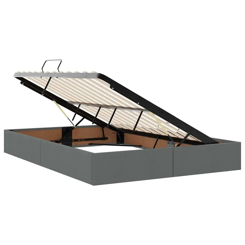Storage Bed with Mattress Metal Frame Polyester Cover 152 x 203 cm Grey