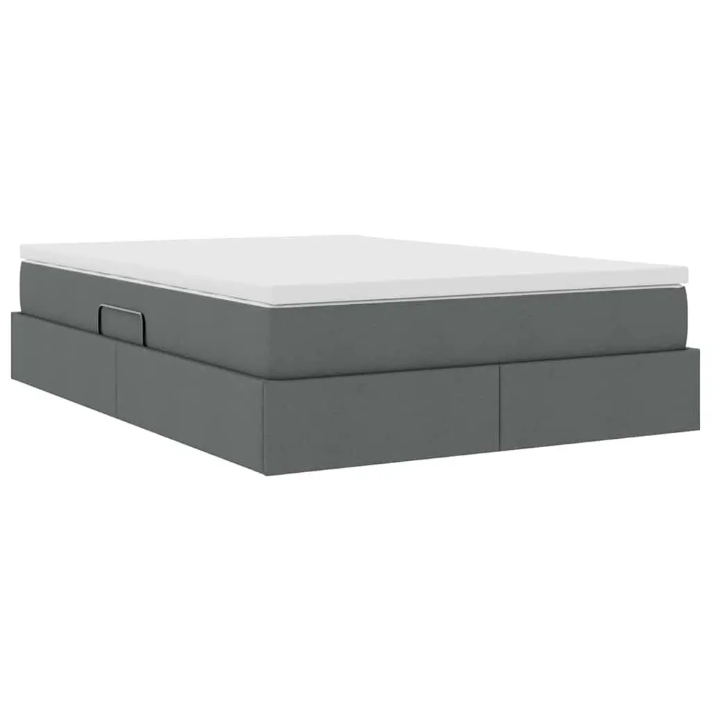 Storage Bed with Mattress Metal Frame Polyester Cover 152 x 203 cm Grey
