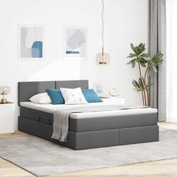 LED Storage Bed with Mattress Dark Grey 152 x 203 cm Gas Lift Upholstered Frame
