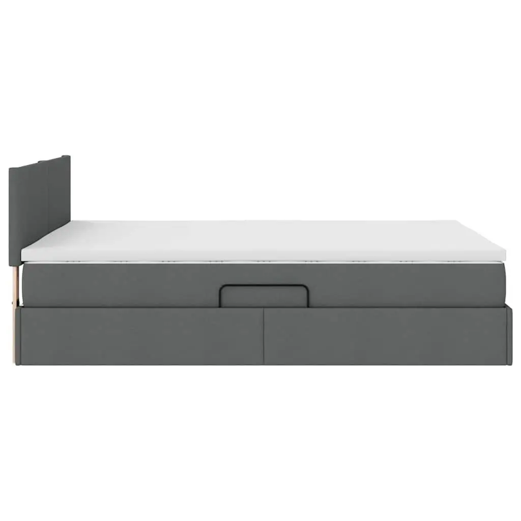 Storage Bed Dark Grey 152x203cm Upholstered Frame Gas Lift with Mattress and USB Powered LED Lighting