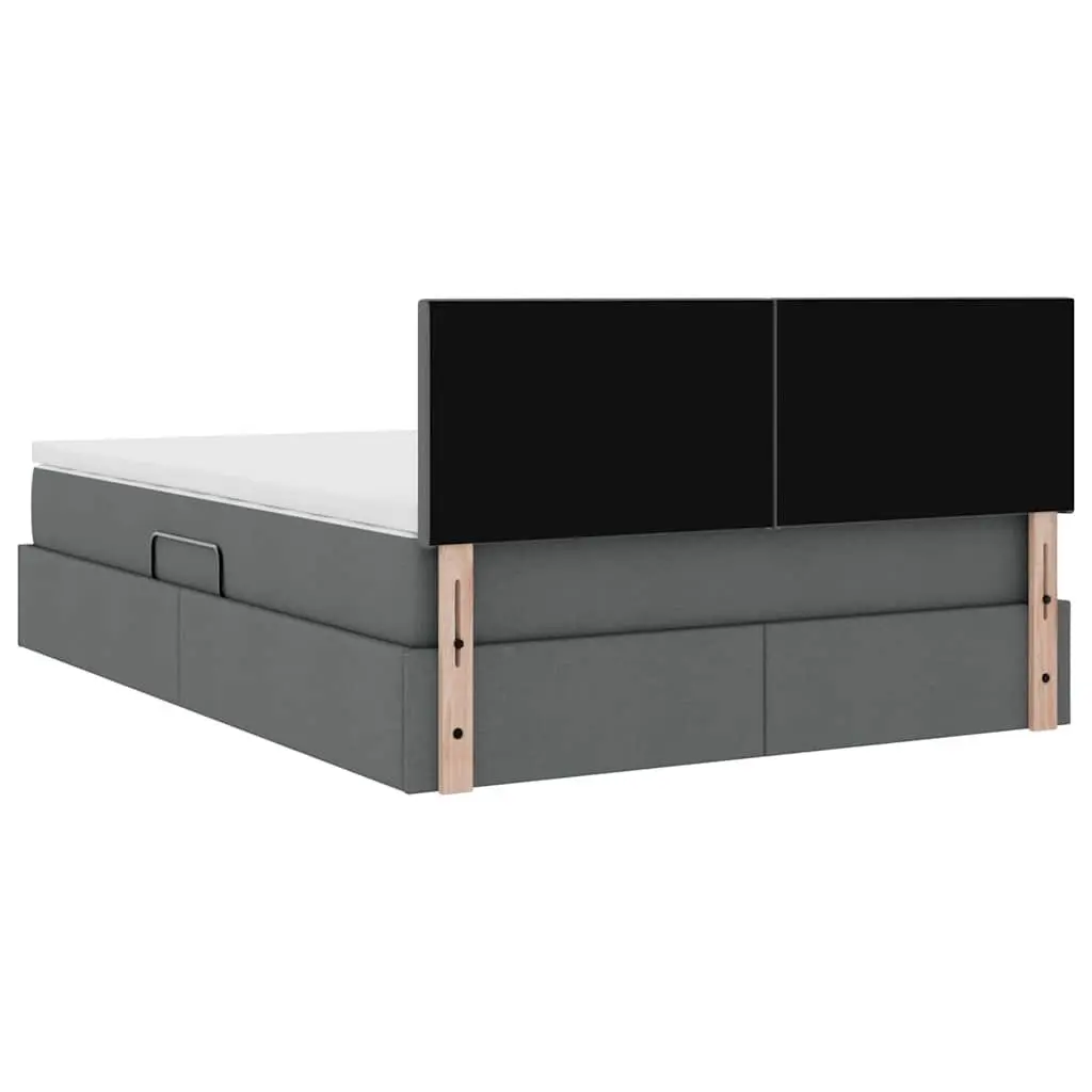 Storage Bed Dark Grey 152x203cm Upholstered Frame Gas Lift with Mattress and USB Powered LED Lighting