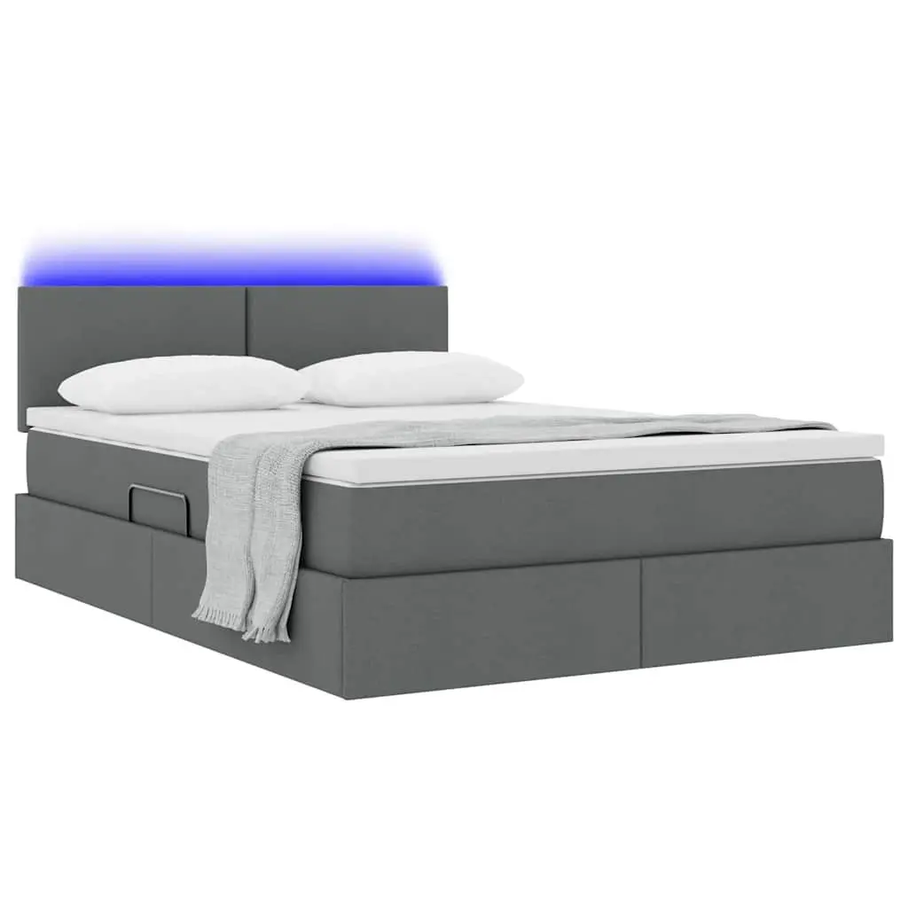 Storage Bed Dark Grey 152x203cm Upholstered Frame Gas Lift with Mattress and USB Powered LED Lighting