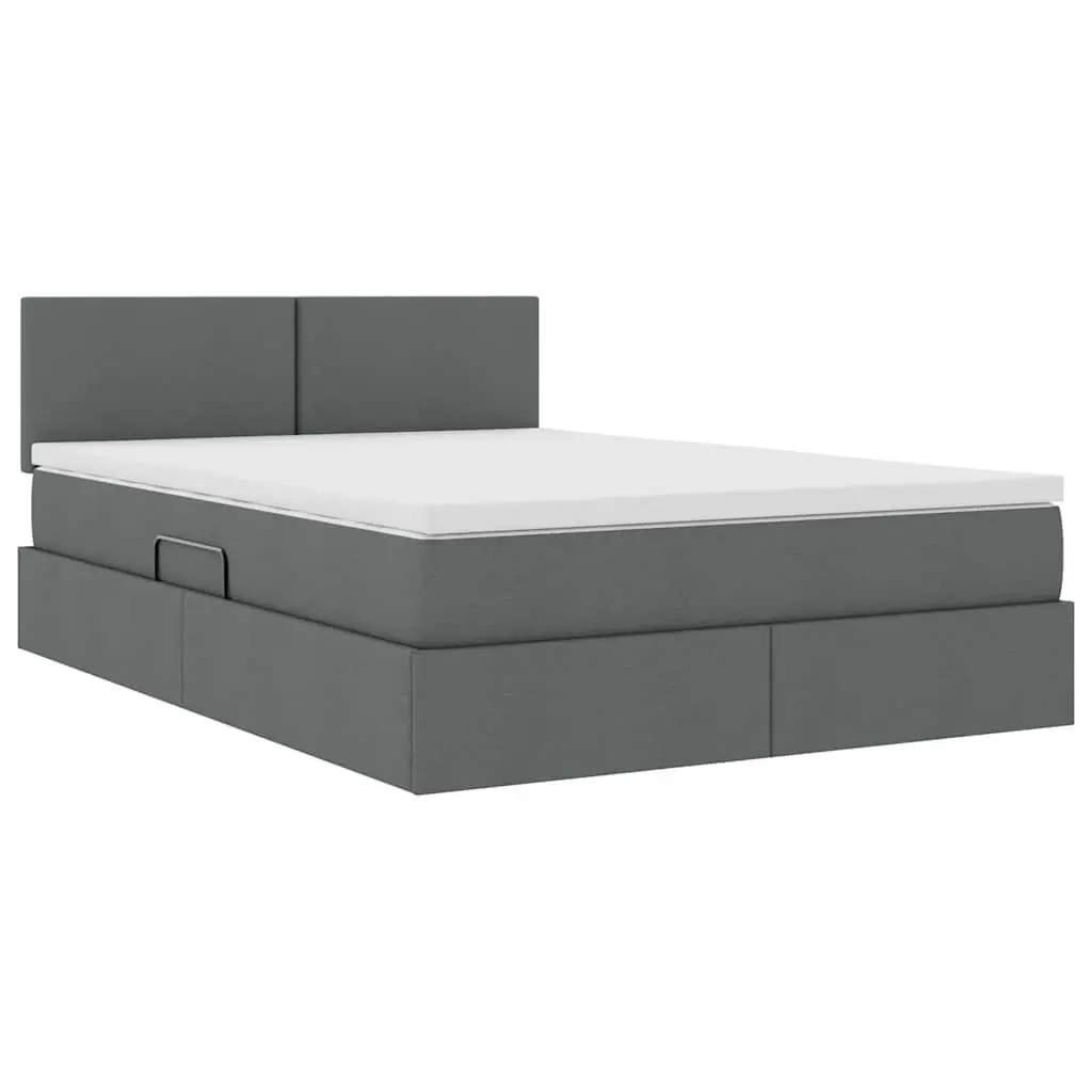 Storage Bed Dark Grey 152x203cm Upholstered Frame Gas Lift with Mattress and USB Powered LED Lighting
