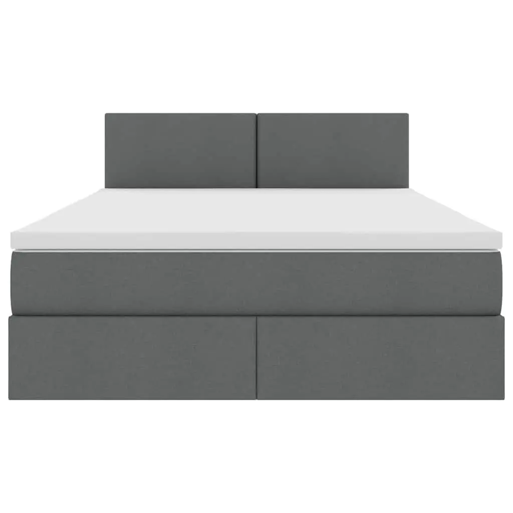 Storage Bed Dark Grey 152x203cm Upholstered Frame Gas Lift with Mattress and USB Powered LED Lighting