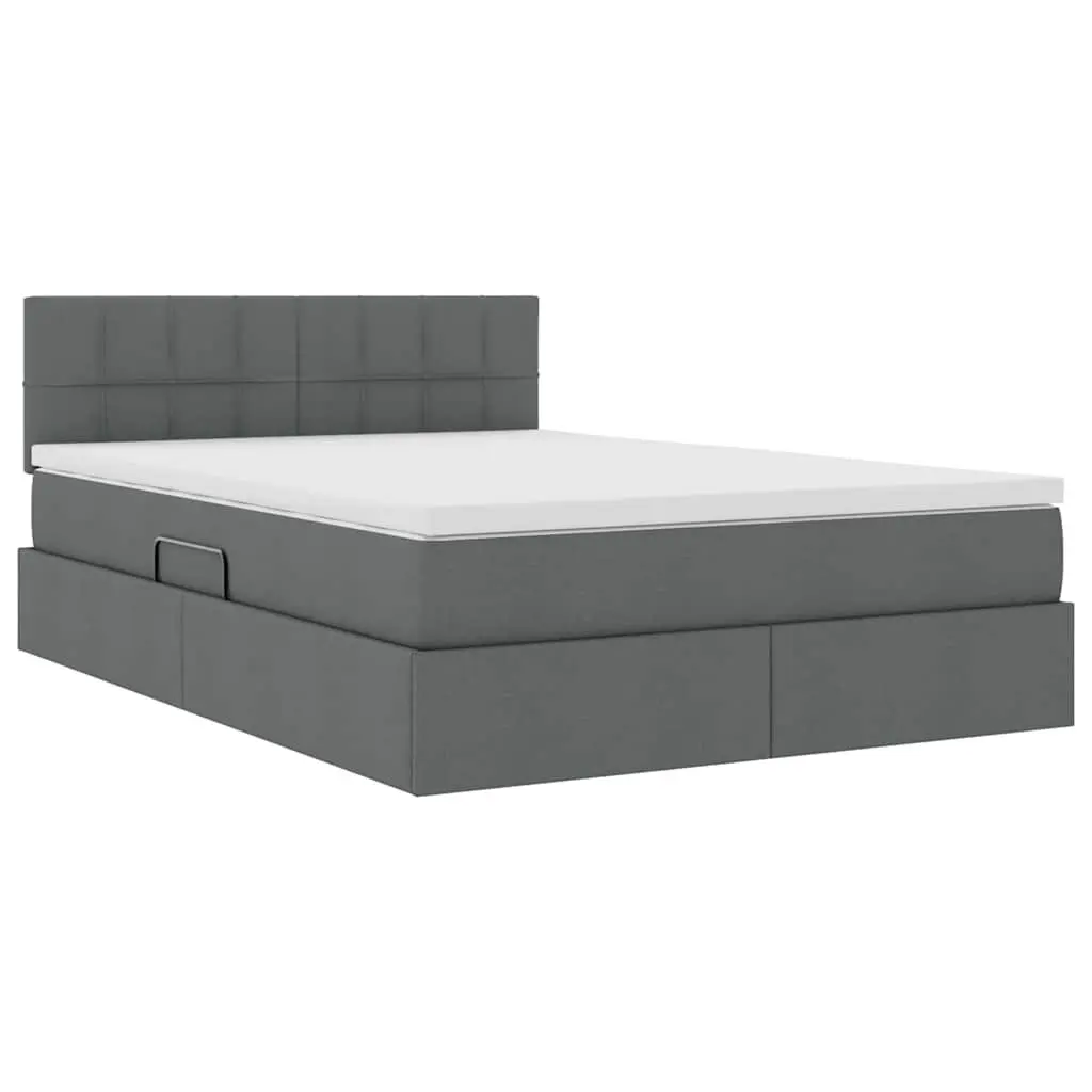 Storage Bed with Mattress Upholstered Frame 152 x 203 cm Dark Grey