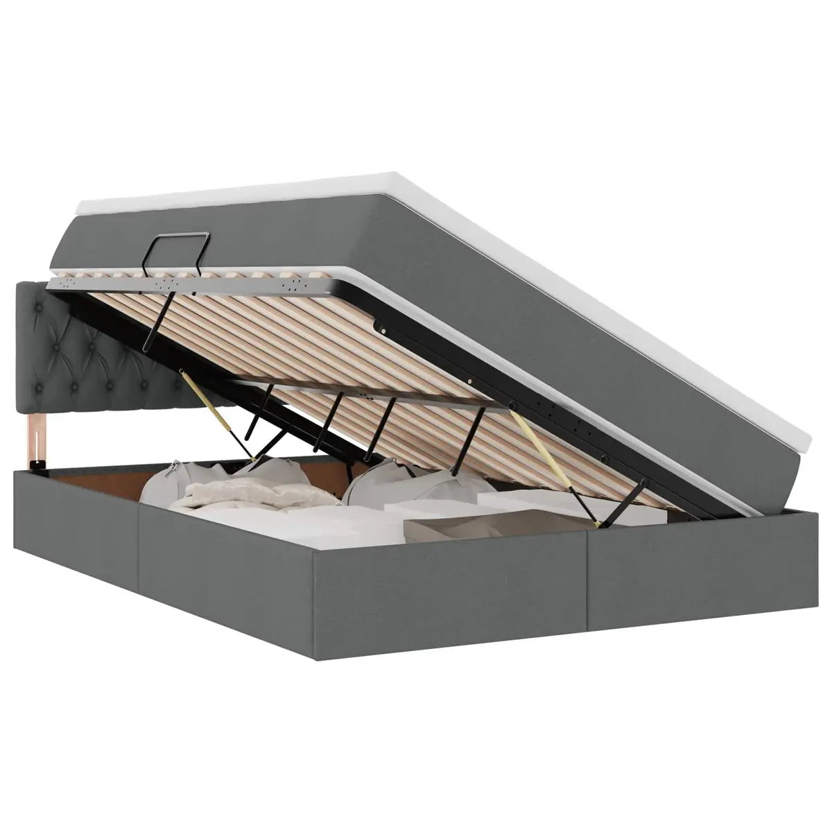 Storage Bed Dark Grey 152x203cm with Adjustable Headboard Gas Lift Under Bed Storage and Integrated LED Lighting
