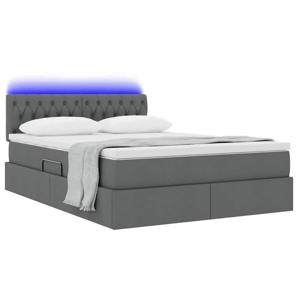 Storage Bed Dark Grey 152x203cm with Adjustable Headboard Gas Lift Under Bed Storage and Integrated LED Lighting