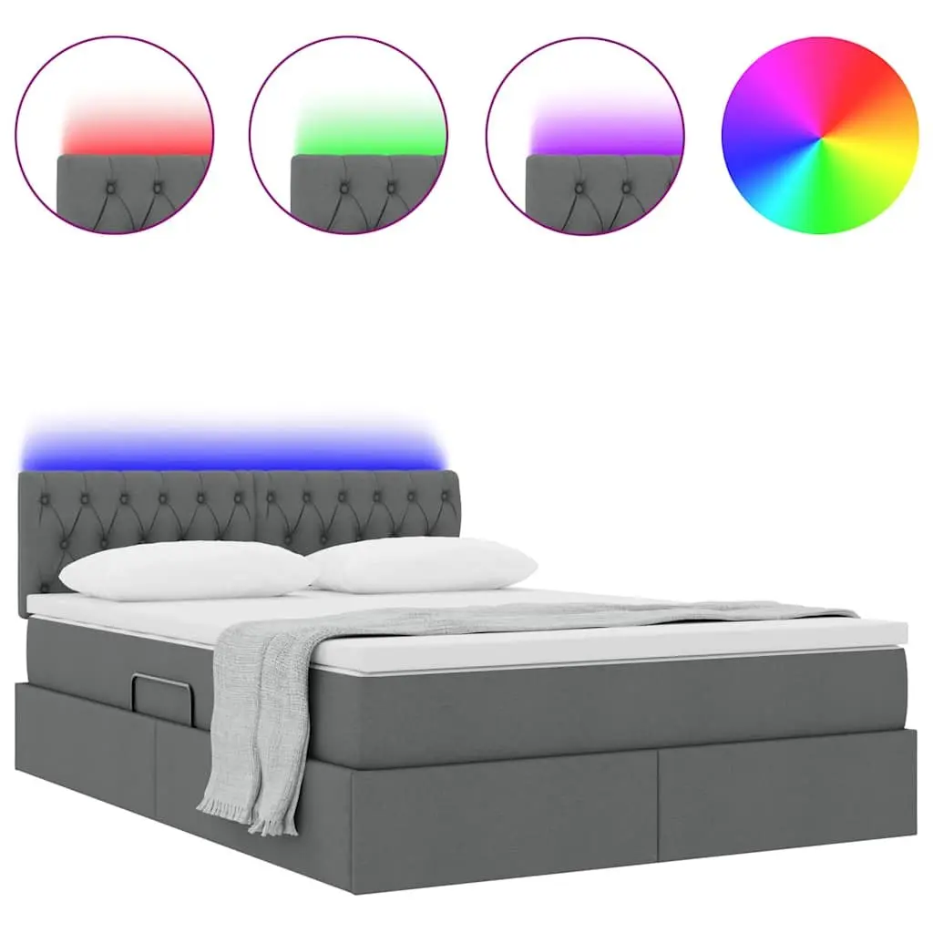 Storage Bed Dark Grey 152x203cm with Adjustable Headboard Gas Lift Under Bed Storage and Integrated LED Lighting