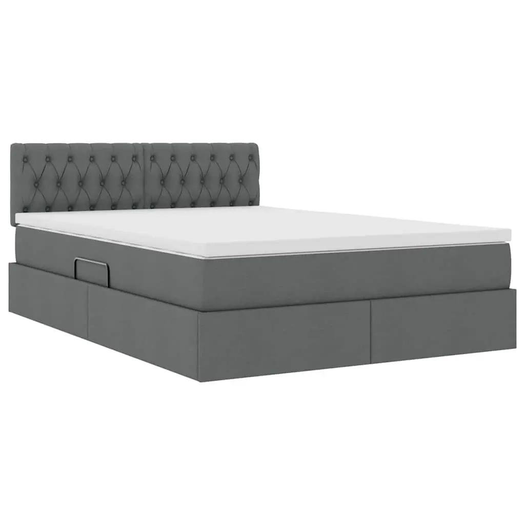 Storage Bed Dark Grey 152x203cm with Adjustable Headboard Gas Lift Under Bed Storage and Integrated LED Lighting